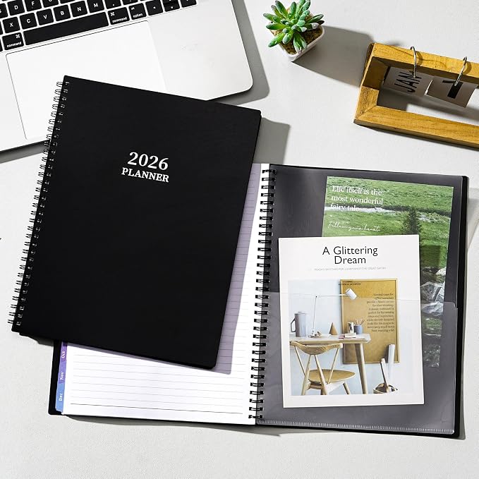 2026 Planner - Planner 2026 Weekly and Monthly, Jan 2026 - Dec2026, 9" x 11", 26 Planner Weekly and Monthly, 26 Calendar Planners with Colorful Tabs, Pocket - Black