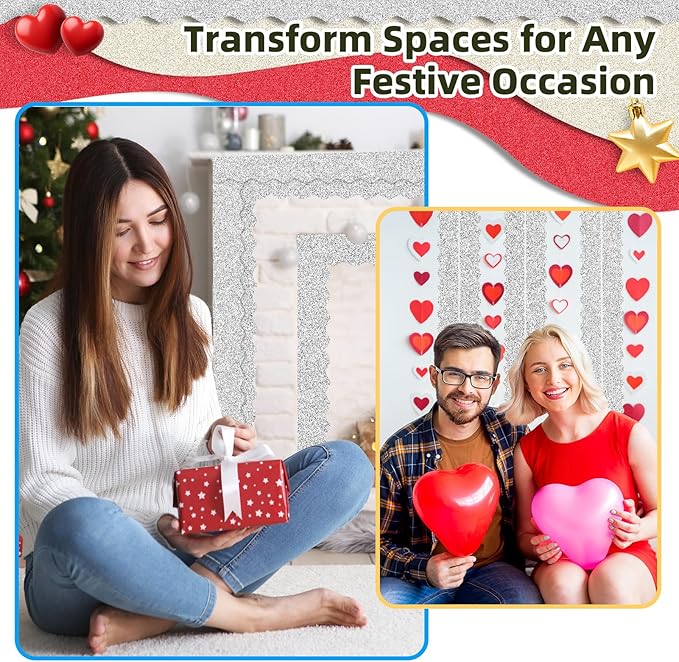 3 Rolls 98.4 Ft Glitter Bulletin Board Borders Set - Silver Bulletin Board Decorations for Classroom, Office,School Supplies & Home DIY - Perfect for Teachers, Posters & Birthday Party Decor