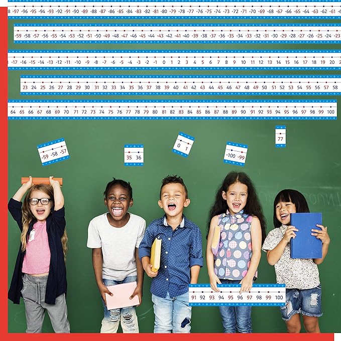 Number Line Bulletin Board Set, -100 to 100 Blue Number Line Classroom Decoration Bulletin Board Border School Wall Door Math Class Decoration Supplies for Classroom, Teacher Office, Kids Room