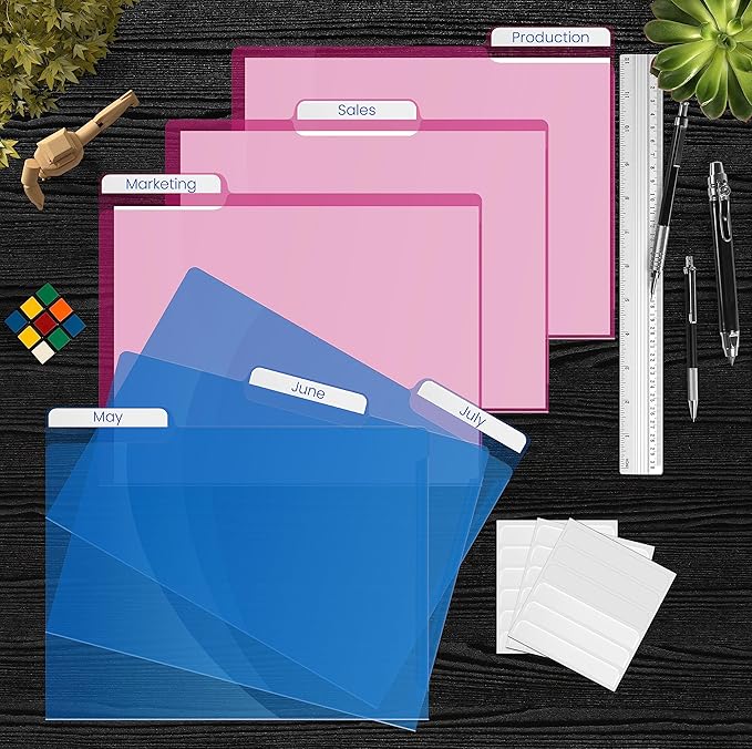 Better Office Products Poly Project Document Pockets, 18 Pack, 1/3 Cut Tabs, Plastic File Jacket Sleeves for Letter Size Paper, 6 Translucent Colors, 6 Full Sets of Tabbed Folders,
