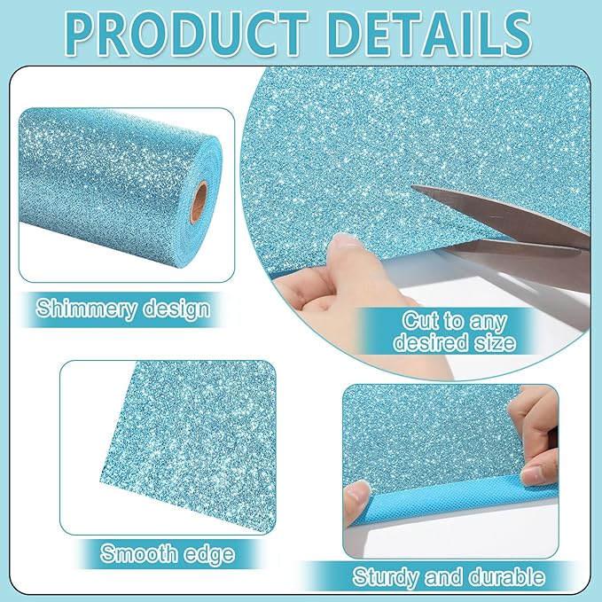 Glitter Bulletin Board Roll Light Blue Bulletin Board Paper Sparkle Blue Wrapping DIY Art Crafts Fade Resistant Wrinkle Resistant Poster for Classroom Office Home Backdrop Decoration 15.7" x 12 Ft
