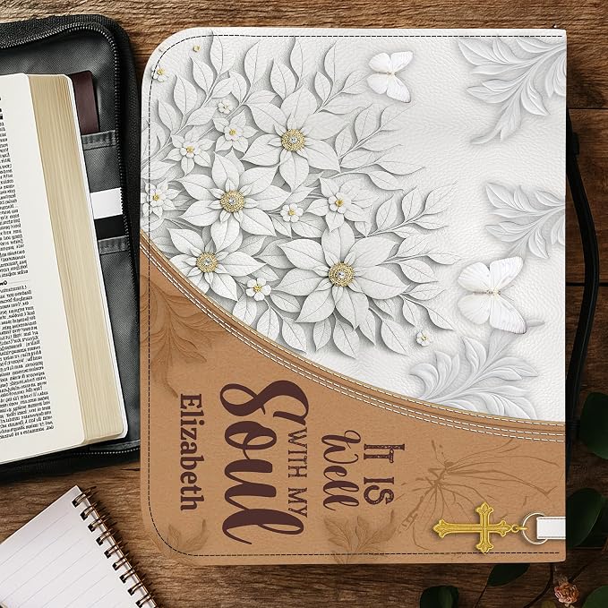 Personalized Man of God Bible Cover, God Says I Am Bible Case PU Leather, Bible Holder Handle Zipper, Faith Scripture with Name Case Bag, Religious Gifts for Church Christians Women Men (GOD-09)