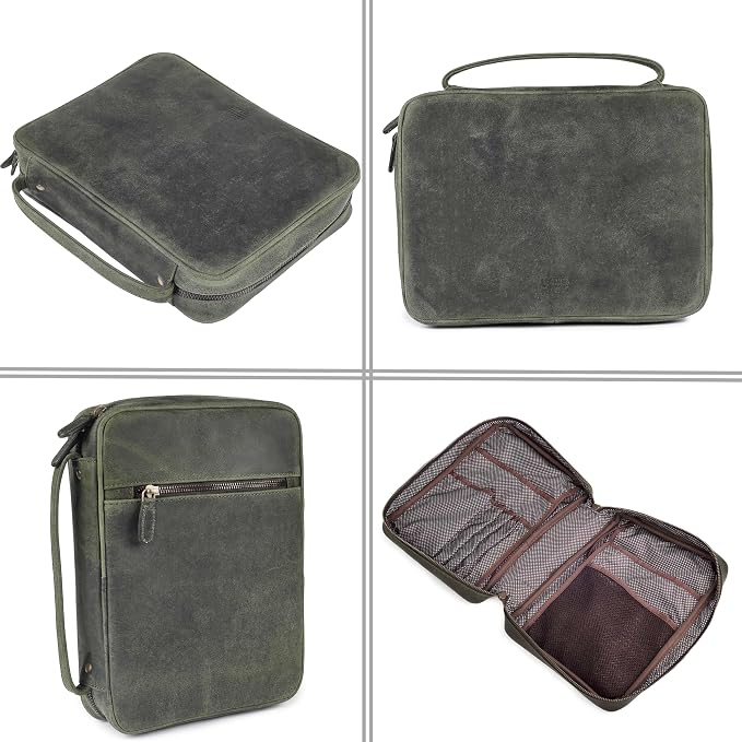 LEATHER VILLAGE Handmade Vintage Leather Bible Cover for Men & Women - Large Protective Bible Case & Organizer for Church, Travel & Study Christian Religious Antique Bookmark - Olive