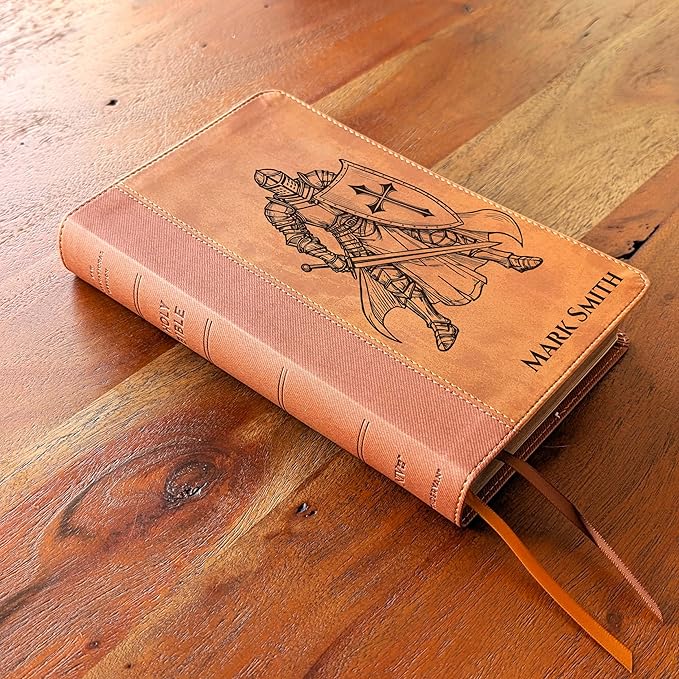 Farm and Posh Personalized NIV Personal Bible with Crown of Thorns | Large Print (Brown Knight Standing Solo)