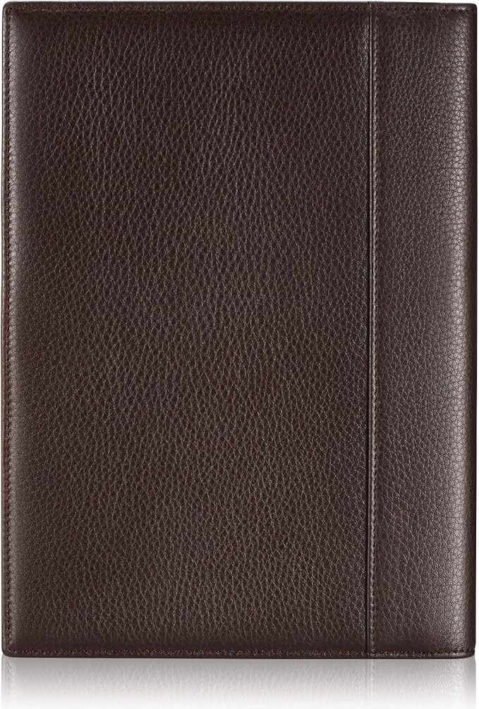 Leather Junior Padfolio for Men & Women with Pen Loop, Italian Calfskin, Business Portfolio Notebook Folder (Pebbled Coffee)