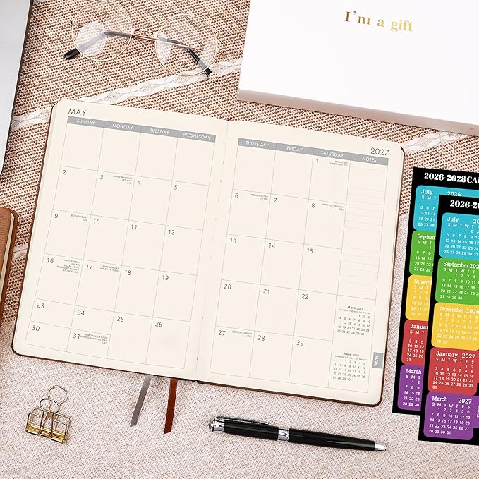 2026-2027 Planner - 2026-2027 Weekly Monthly Planner, July 2026 - June 2027, 5.85'' x 8.5'' Academic Planners with Leather Cover, Pen Holder, Bookmarks