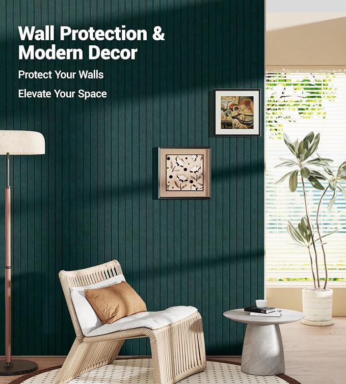 1/2" Thick Cork Board for Office, 6 Pack Felt Wall Tiles -28"x18" with Safe Adhesive Tabs, Large Bulletin Board, Push Pin Board Organizer Wall - Forest Green