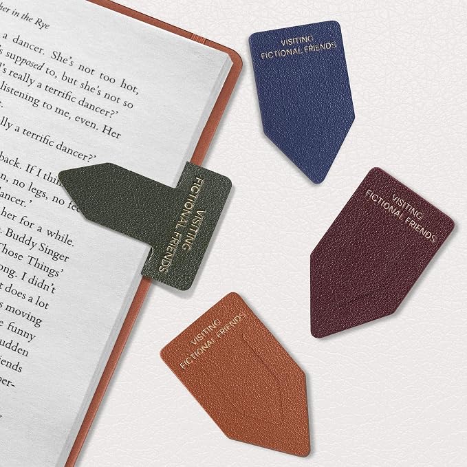 Leather Bookmark for Reading Women, Visiting Fictional Friends Bookmarks, Index Book Marks for Book Lovers, 6 Pcs Drak Color Set