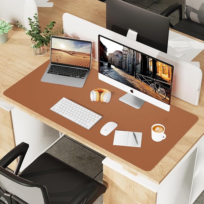AFIING Cork Desk Mat 47" x 23.6", Dual-Sided Natural Cork & PU Leather Desk Pad, Non-Slip Waterproof Large Mouse Pad for Office, Home & Gaming (Brown)