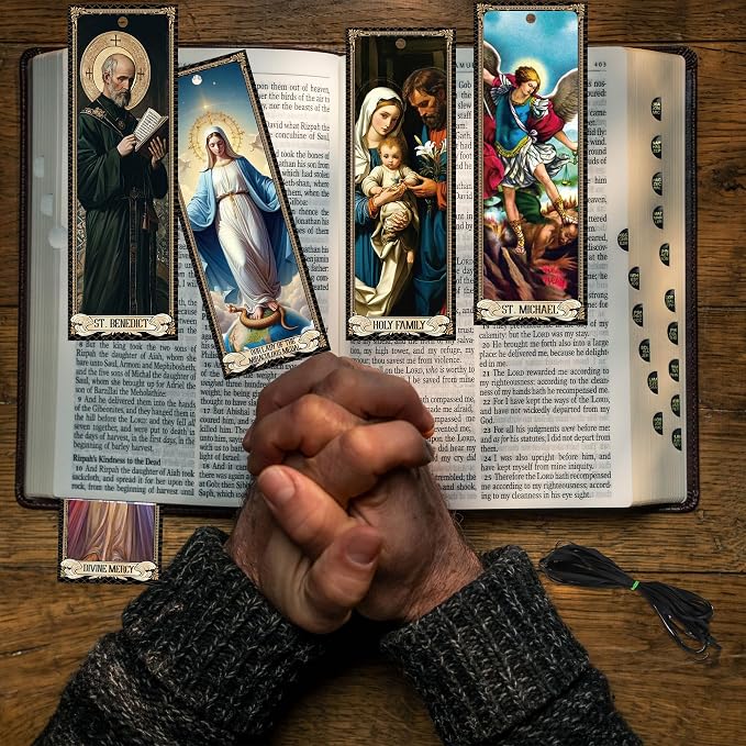 Catholic Saints Prayer Bookmarks Gifts: 20 Pcs Religious Prayers Book Marks for Reading Bible Study, Inspirational Bible Verse Markers Prayer Cards, Gift for Men Women Church School Office Supplies