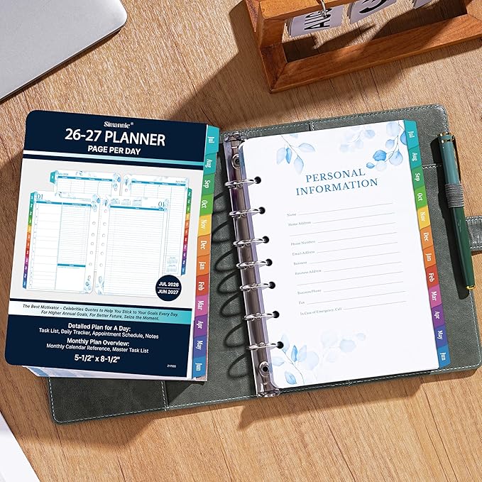 Planner Refills - 2026-2027 Planner Refills, July 2026 - June 2027, 2 Pages Per Day Daily & Monthly Planners, A5 Planners Inserts, 5.51" x 8.38", Daily Tracker, 7-Hole Punched