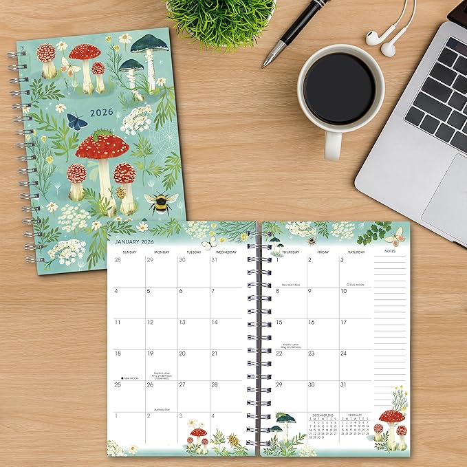 2026 Weekly & Monthly Planner, 12-Month Engagement Calendar: 2026: Mushroom Garden