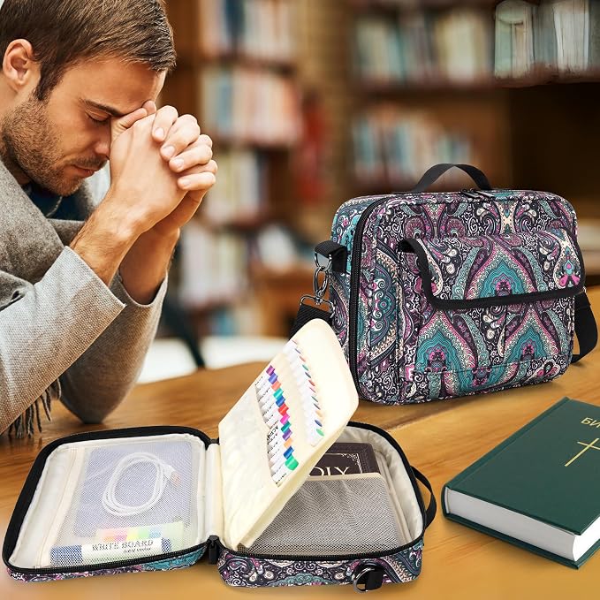 LoDrid Bible Carrying Case for Church with Multiple Pockets, Portable Bible Cover Bag with Handle and Shoulder Strap for Bible Accessories, Totem, Bag Only