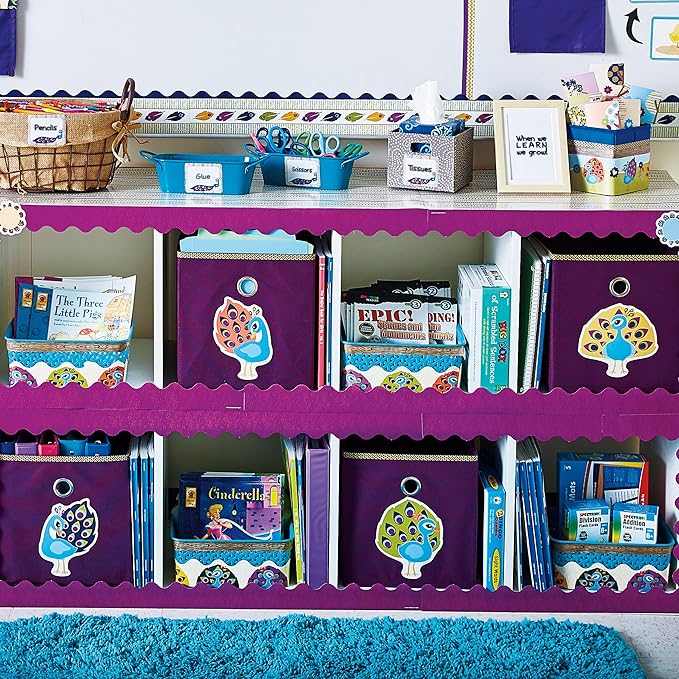 Carson Dellosa 36-Piece Peacock Bulletin Board Decorations, Boho Bird Cutouts for Zoo Animals and Jungle Theme Decorations, Name Tags, Party and Classroom Decor