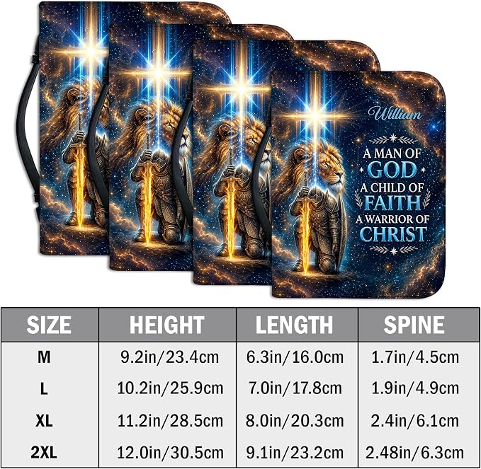 Personalized Man of God Bible Cover for Men, Christian PU Leather Bible Case with Handle Zipper, God Says I Am Warrior Scripture Bible Holder, Religious Gift for Men (Warrior of Christ 2)