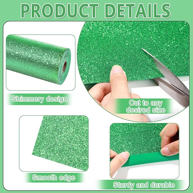 Glitter Bulletin Board Roll Green Bulletin Board Paper Sparkle Green Wrapping DIY Art Crafts Fade Resistant Wrinkle Resistant Poster for Classroom Office Home Backdrop Decoration 15.7" x 40 Ft