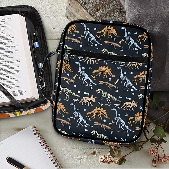 Dinosaur Bible Cover for Boys,Bible Tote with Zippered and Handle,Portable Carrying Book Case for Study Bible