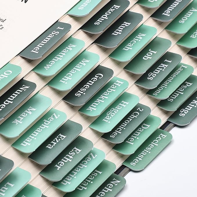Mr. Pen- Bible Tabs, 75 Tabs, Jade Veil, Green Laminated Bible Tabs for Women and Men, Bible Tabs for Study Bible, Large Print Bible Index Tabs, Bible Book Tabs, Bible Labels Tabs, Mr. Pen Bible Tabs
