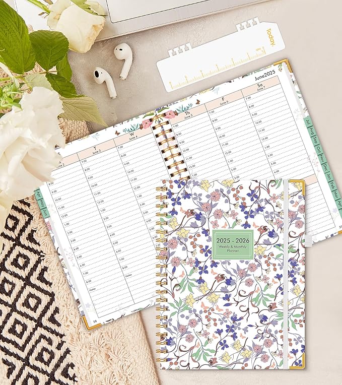 2026 Appointment Book, Hardcover Planner 12 Months Weekly and Monthly (January 2026 - December 2026), 8.5"x11" Daily Hourly Planner 60-Minute time Slots, Spiral Calendar Schedule Book for Work School Teacher Student, Purple Floral