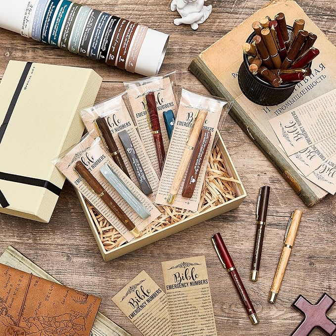 Feifeiya 25 Sets Father’s Day Christian Gifts Bulk for Men, Religious Gift Set with Bible Verse Pens, Scripture Wristbands, Bible Emergency Numbers Bookmarks, Gift Bags for Dad Grandpa Church