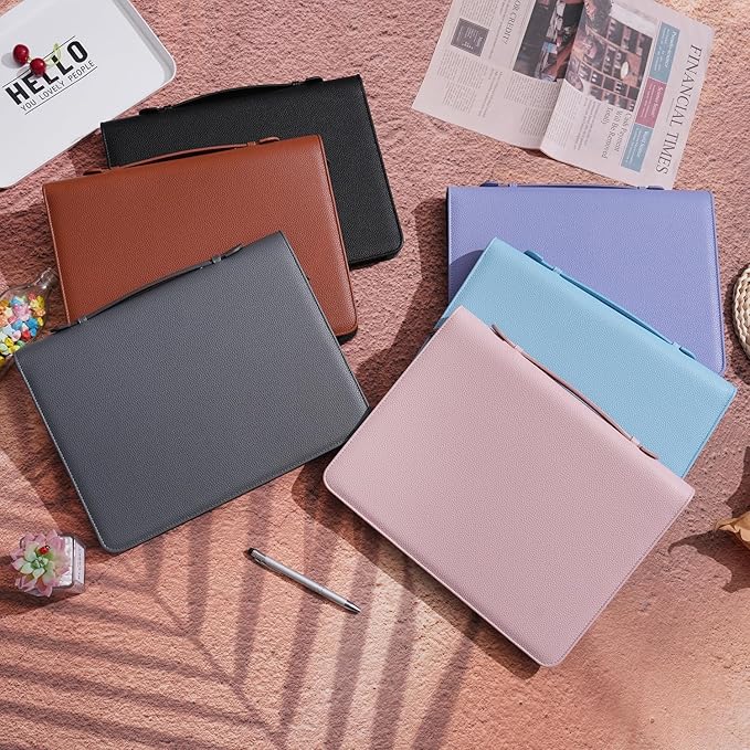 Wonderpool Travel Zippered Portfolio 3 Ring Binder A4 Padfolio Document Case with Removable Clipboard Legal Pad Holder, Business Office School Organizer for Men and Women (Pink)