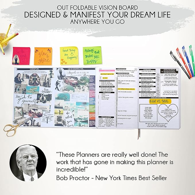 Freedom Mastery - Adhd Daily Planner, Self Care Personal Gratitude Journal to Increase Productivity & Success in Life, Include Foldable Vision Board - White Sun