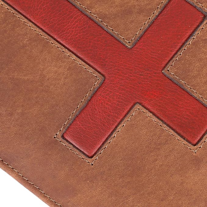 ELIZO Leather Bible Cover Bible Case for Men Women Genuine Leather Bible Bag Holder Cross Large Carrying with Zipper Case Protector Christian Religious Gifts for Mens Pioneer (Saddle Red/Small)