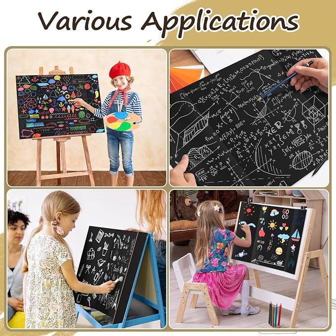 PSHVYM 4 Pcs Black Trifold Poster Board, 26 x 17 inches Poster Board with Double Sided Tapes and Cardboard, Corrugated Presentation/Display Board for School Project, Science Fair, Business