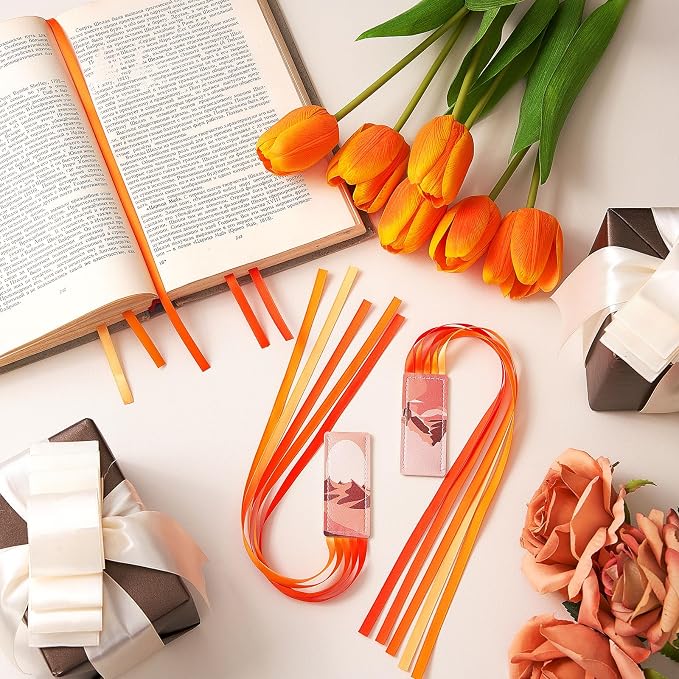 Outus 3 Pieces Bible Ribbon Bookmark Markers Artificial Leather Bookmark with Ribbons for Books Office(Desert,Orange)