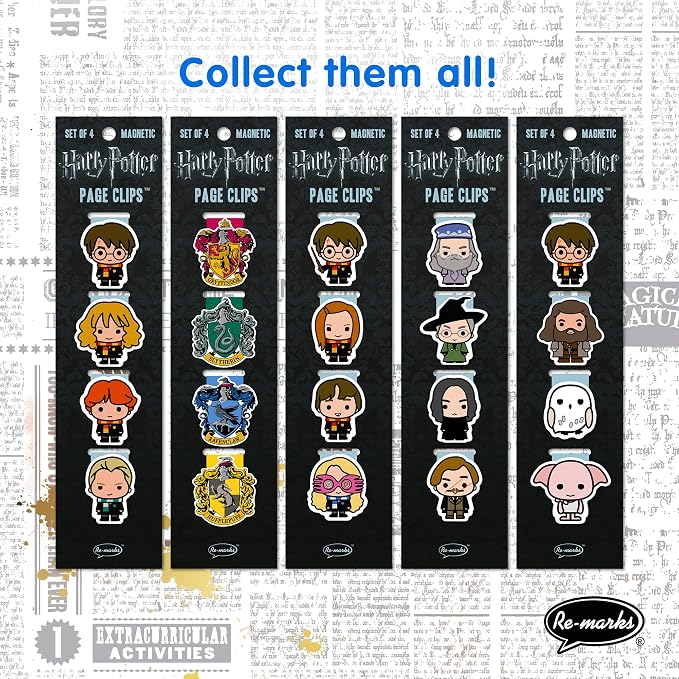 Re-Marks “Harry Potter” Hogwarts House Crests and Wizards Magnetic Page Clips, 2 Sets of 4 Page Clips, 8 Clips Total