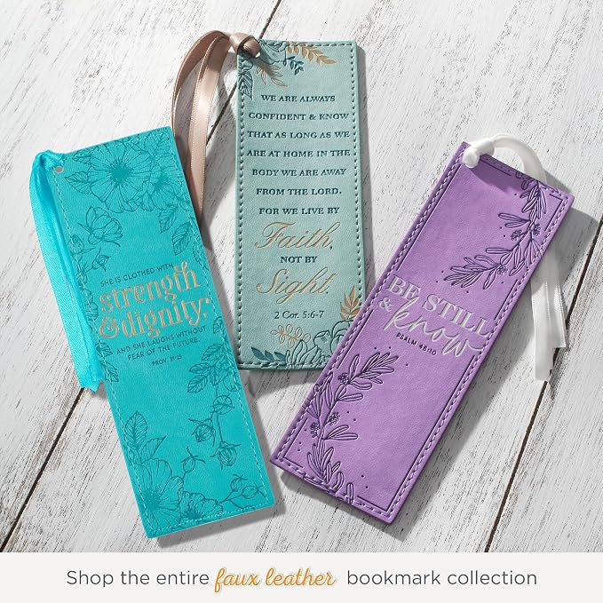 Christian Art Gifts Vegan Faux Leather Scripture Bookmark for Women: Strength and Dignity - Proverbs 31:25 Inspirational Bible Verse, Heat-Debossed, Faith-Based Reading Accessory with Tassel, Teal