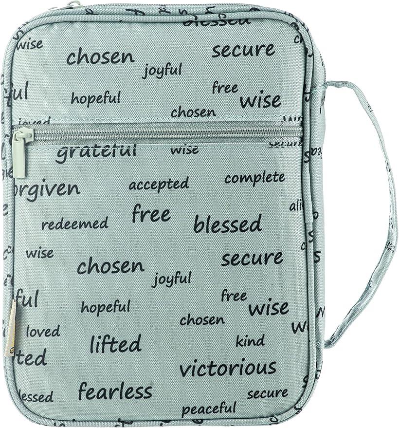 DiverseBee Bible Cover with Handles, Zippered Bible Carrying Case for Men and Women, Bible Tote Bag for Kids, Book Cover Accessories, Christian Gifts 7.5 x 10 x 2.5in (Noble Words)