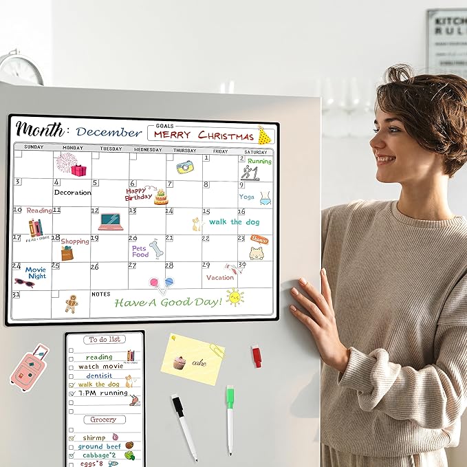 Magnetic Dry Erase Refrigerator Calendar with Markers - 15" x 11" Monthly Fridge Calendar and Today List, Fridge Whiteboard with Back Magnet