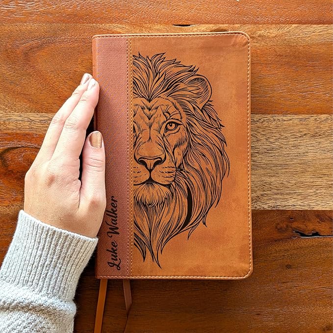Farm and Posh Personalized NIV Personal Bible with Crown of Thorns | Large Print (Brown Lion Front)