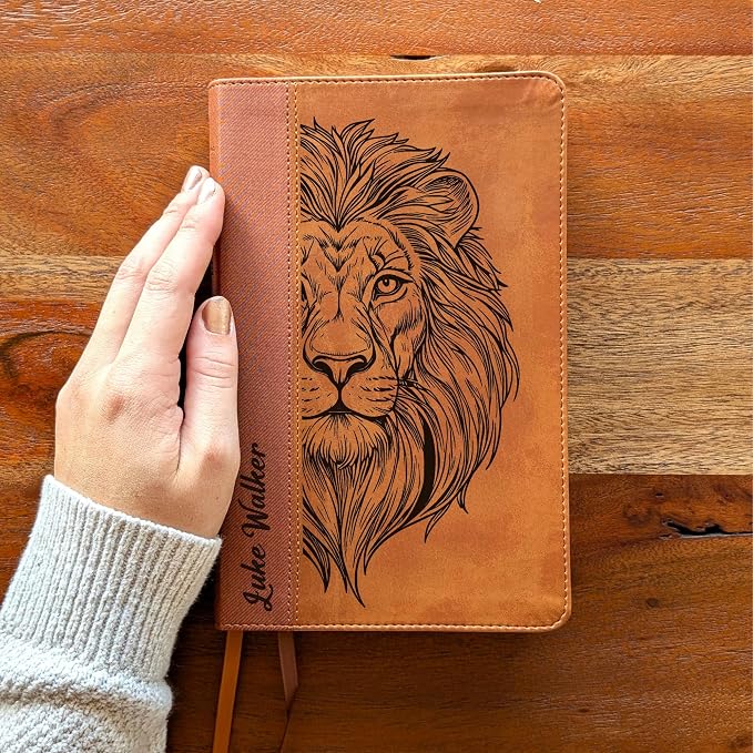 Farm and Posh Personalized NIV Personal Bible with Crown of Thorns | Large Print (Brown Lion Front)