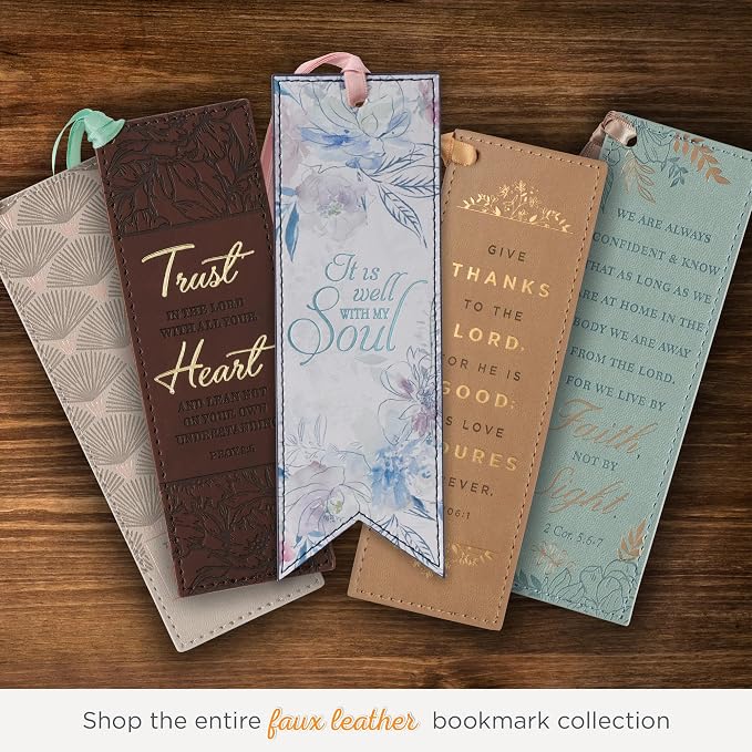 Christian Art Gifts Premium Vegan Faux Leather Scripture Bookmark for Women: It is Well with My Soul Hymn - Inspirational Heat-Debossed Faith-Based Reading Book Accessory w/Ribbon Tassel, Floral Pink
