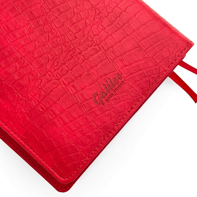 GALILEO® Double AA Big Book Cover & 12 Steps & 12 Traditions | PU Leather | Medallion Holder | AA Book Covers for Hardcover | AA Gift | Alcoholics Anonymous (Crocodile Leather/Red)