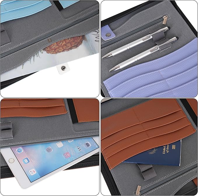 Wonderpool Travel Zippered Portfolio 3 Ring Binder A4 Padfolio Document Case with Removable Clipboard Legal Pad Holder, Business Office School Organizer for Men and Women (Purple)