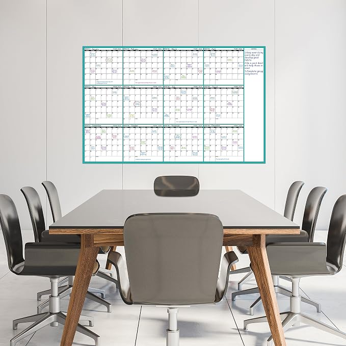 Large Dry Erase Calendar for Wall - Undated 12 Month Wall Calendar, 37”×58", Yearly Wall Calendar Dry Erase, Erasable & Reusable Calendar with 15 Round Stickers, Green Large Wall Calendar Dry Erase
