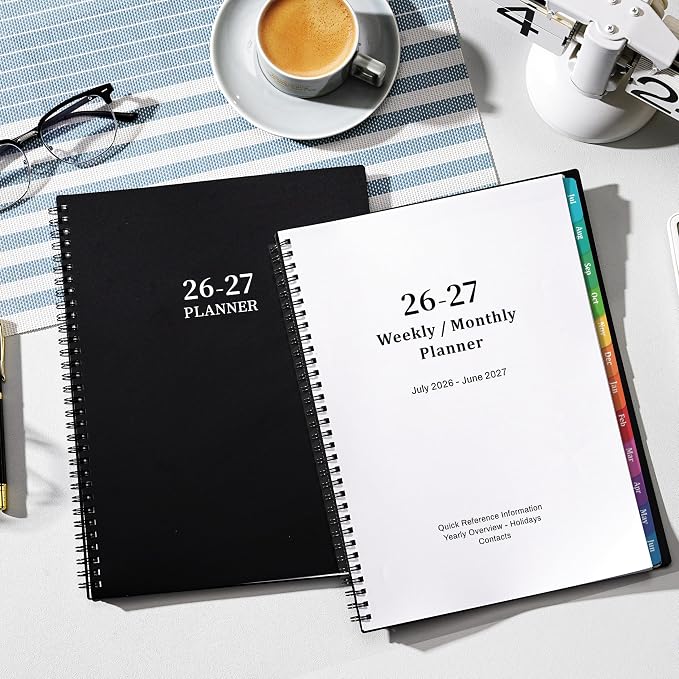 Planner 2026-2027 - Academic Planner 2026-2027, July 2026 - June 2027, 9" x 11", 26-27 Planner Weekly and Monthly, 26-27 Calendar Planners with Colorful Tabs, Pocket - Black