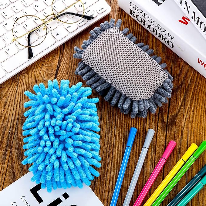 Outus 2 Pieces Microfiber Shag Whiteboard Eraser Dry Erase Washable Board Eraser for Chalk, Markers, School, Classroom, Home and Office (Grey, Blue)