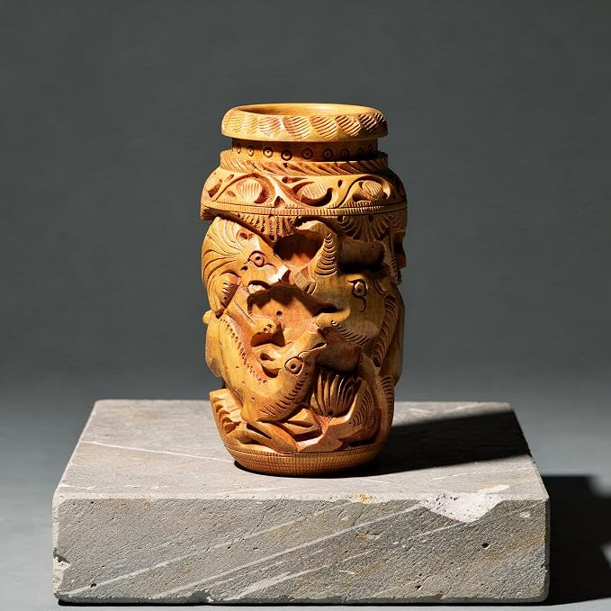 Craft Trade Hand Carved Wood Pen Holder for Desk Organizer for Home School Office Supplies Pencil Cup Pot Storage Box Suitable for Stationery - Camel