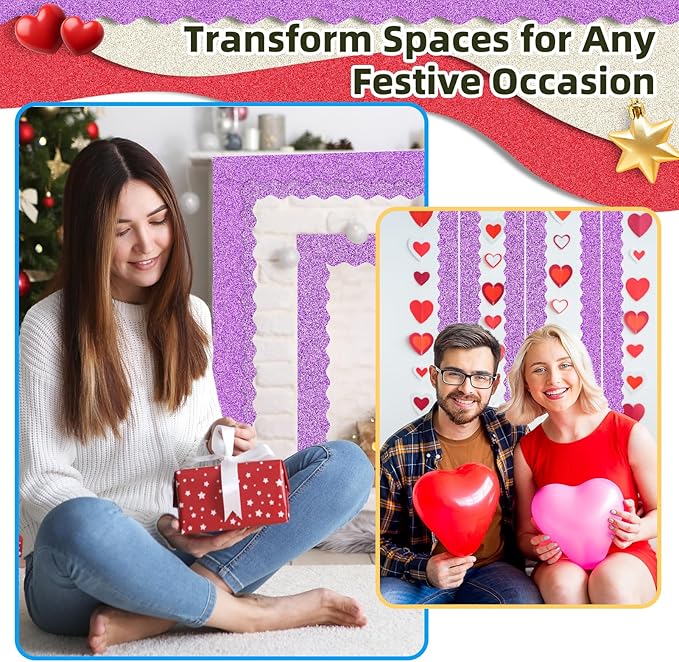 3 Rolls 98.4 Ft Glitter Bulletin Board Borders Set - Light Purple Bulletin Board Decorations for Classroom, Office,School Supplies & Home DIY - Perfect for Teachers, Posters & Birthday Party Decor