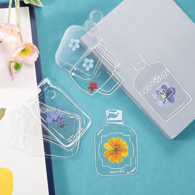 PATIKIL Transparent Dried Flower Bookmarks, 40 Pcs Clear Pressed Flower Bookmark Wishing Bottle Sticker for DIY Flower Page Clips Bookmark, Style 5