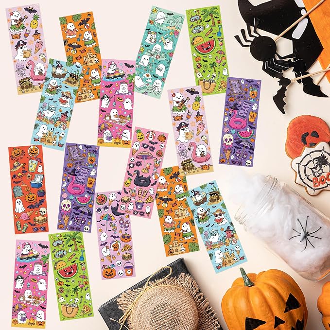 Summer Halloween Ghost Bookmarks Bulk - 240pcs Spooky Gothic Book Marks, Cute Cartoon Ice Cream Watermelon Double-Sided Tracker Bookmark Bookish Items for Book Club Lovers Reading Gifts