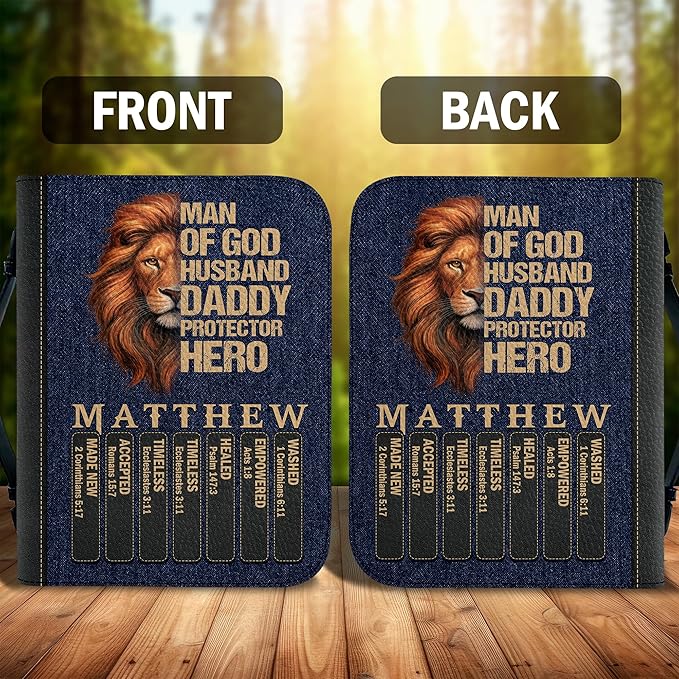 Personalized Man of God Bible Cover, God Says I Am Bible Case PU Leather, Bible Holder Handle Zipper, Faith Scripture with Name Case Bag, Religious Gifts for Church Christians Women Men (GOD-01)