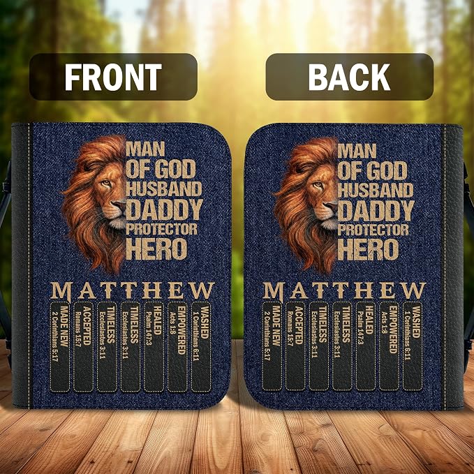 Personalized Man of God Bible Cover, God Says I Am Bible Case PU Leather, Bible Holder Handle Zipper, Faith Scripture with Name Case Bag, Religious Gifts for Church Christians Women Men (GOD-01)