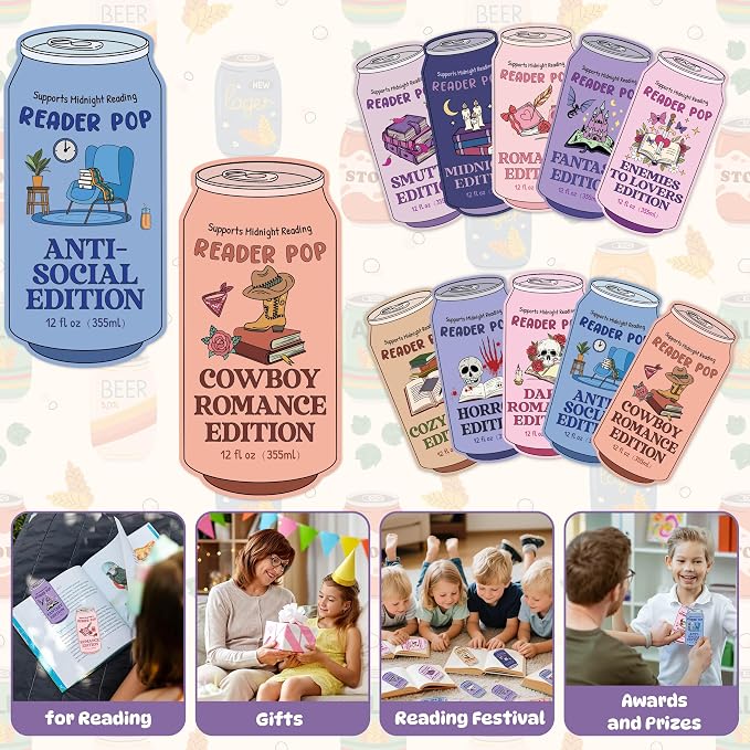 Laffact Drinks Soda Ticket Book Club Bookmarks - 200Pcs Reader Pop Dark Romance Reading Tracker, Funny Designed Book Accessory Bookish Page Marker Reading Gifts for Book Lover Women Men School Library