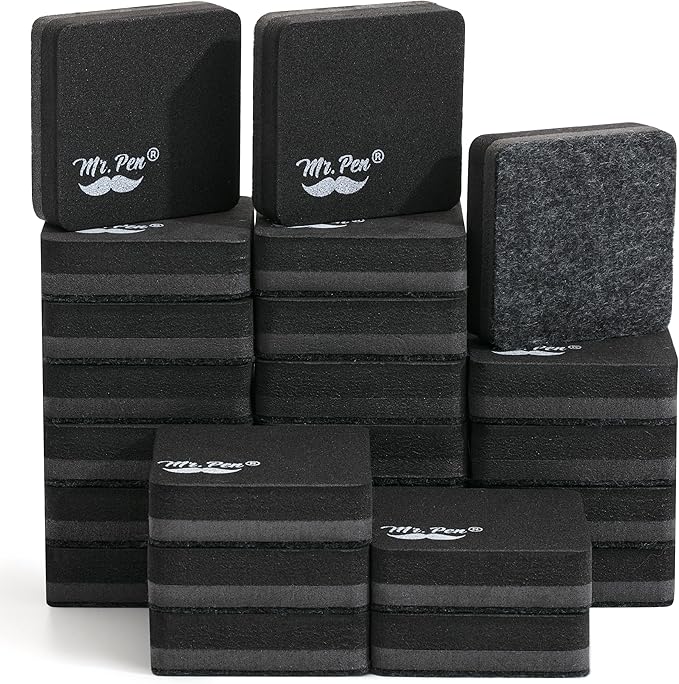 Mr. Pen- Mini Magnetic Dry Erase Erasers, 2" x 2", 24 Pack, Black Small Magnetic Whiteboard Dry Erase Erasers Bulk for Kids, Teachers, Students and Classroom Supplies