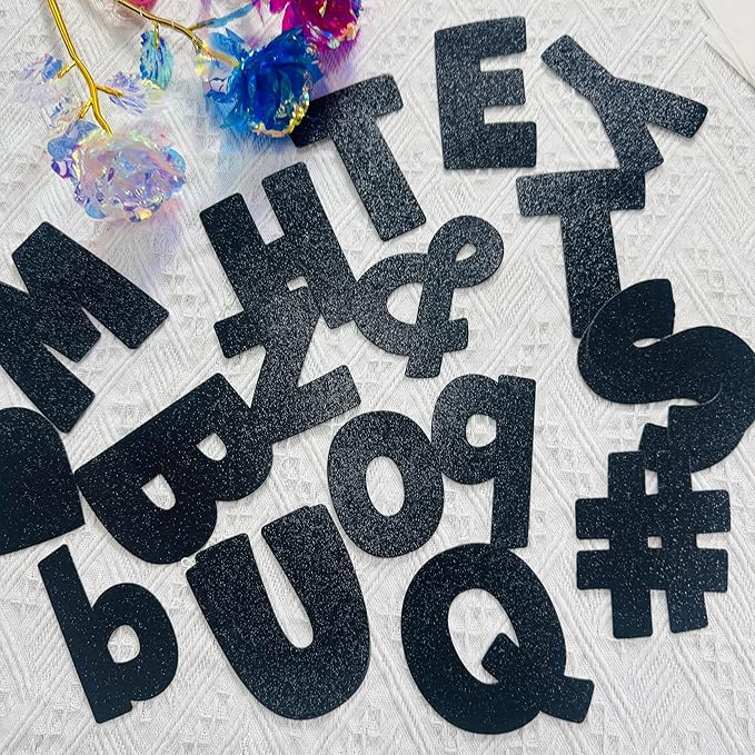 225Pcs Glitter Bulletin Board 4inch Letters with Adhesive Dots Punctuation Symbols Cutout for Classroom Numbers Alphabet School Display Decorating Supplies (Black)